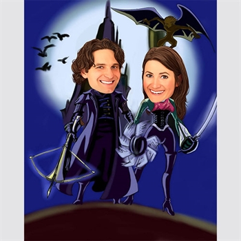 Wizard and Witch Couple Caricature from Photos - myDaVinci
